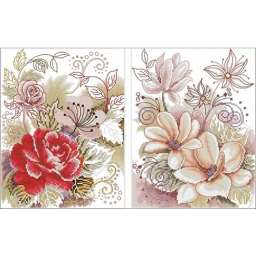 Pair of flowers patterns Counted Cross Stitch 11CT 14CT 18CT DIY Chinese Cross Stitch Kits Embroidery Needlework Sets