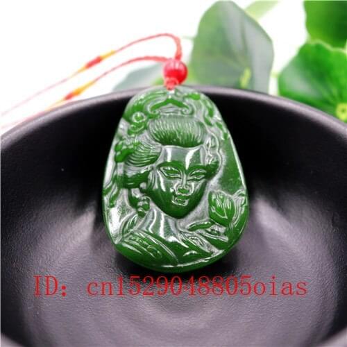 Natural Chinese Green Jade Beauty Pendant Necklace Fashion Accessories Charm Jadeite Jewelry Carved Amulet Gifts for Women Men