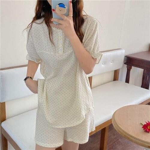 Polka Dot Print Summer Nightgown Women O-Neck Short Sleeve Casual Cotton Long Sleepwear Korean Loose Home Clothes Kawaiii