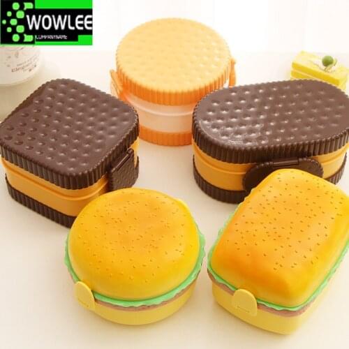 New Hamburger Lunch Box Double Tier Cute Burger Bento Box Lunchbox Children School Food Container Fork Tableware Set lunch box