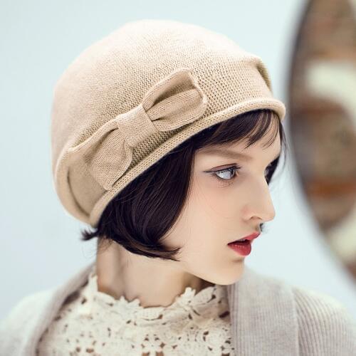 Fall Winter Beanie Hat Women Bowknot Korean Solid Color Skullies Cap Female Fashion Leisure Knitted Hats Ladies Warm Caps H6770