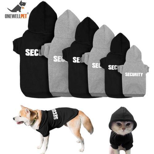 Dog Coats Cat Clothes Black Gray Cotton High Quality Hoodie With Hat And English Word Of Security For Teddy And Other Pet Dogs