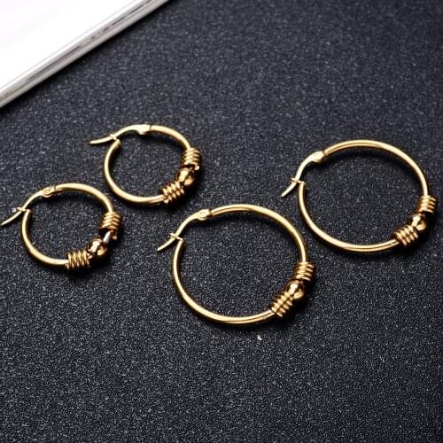 Punk Personality Men Womens Stainless Steel Circle Drop Earrings Small Circle Metal Ball Ear Buckle Earrings Unisex Jewelry Gift