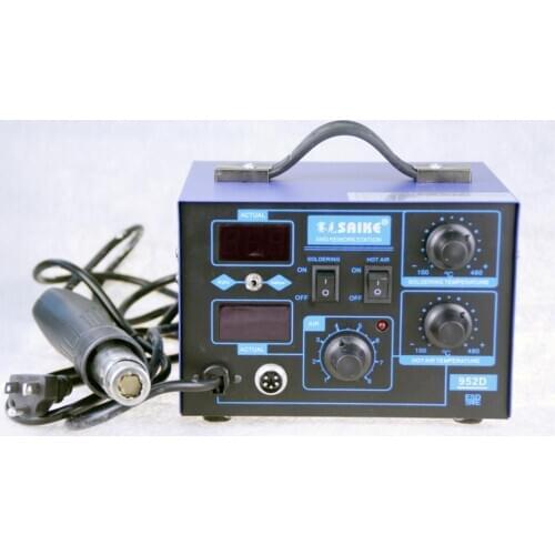 SAIKE 952D 2 in 1 SMD Rework Soldering Station Hot Air Gun Solder Iron Desoldering 220V 110V