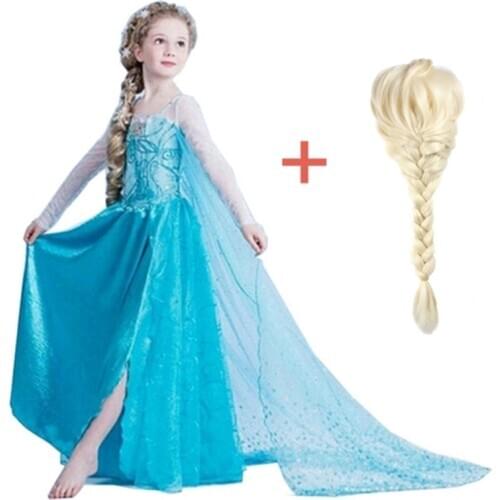 Snow Queen Elsa Dresses Elza Costumes Anna Dress for Girls Party Vestidos Fantasia Girls Clothing Elsa Set With Hair
