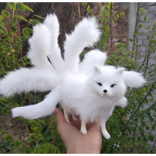 About 16x13cm simulation fox with nine tails white fox polyethylene&furs model photography prop,home decoration xmas gift b0399