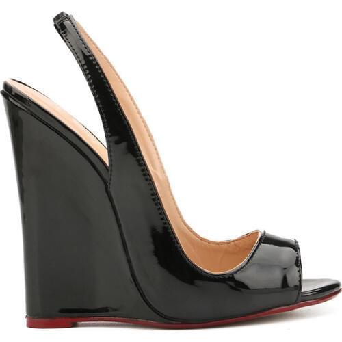 Platform sandals black Patent leather pumps for women summer gladiator sandals peep toe high heels wedges shoes scarpe donna