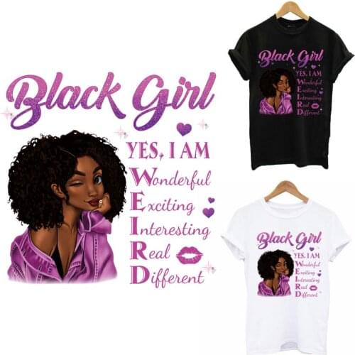 Cute Black Girl Patches For Clothes DIY A-level Washable Iron-on Transfer For Clothing Women T-shirt Jeans Heat Transfer Decor
