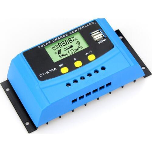 Latest 30A LCD display USB solar regulator smart control charging LiFePO4 lead acid gel AGM battery for camping rv solar system