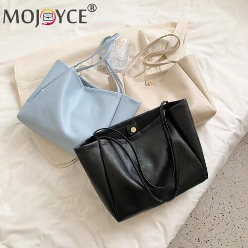 Fashion Women Solid Color Shoulder Bag Large Capacity PU Leather Tote Handbags Ladies Beach Travel Shoulder Bags Tote