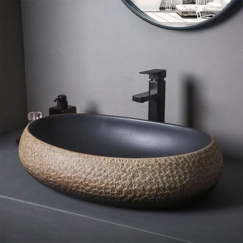 Minimalist industrial Style Oval platform wash basin large bathroom ceramic wash basin balcony creative Basin Bathroom Basin