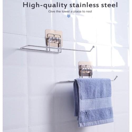 Towel Rack Over Door Towel Bar Hanging Holder Stainless Steel Bathroom Kitchen Cabinet Towel Rag Rack Strong Adhesiveness Hanger