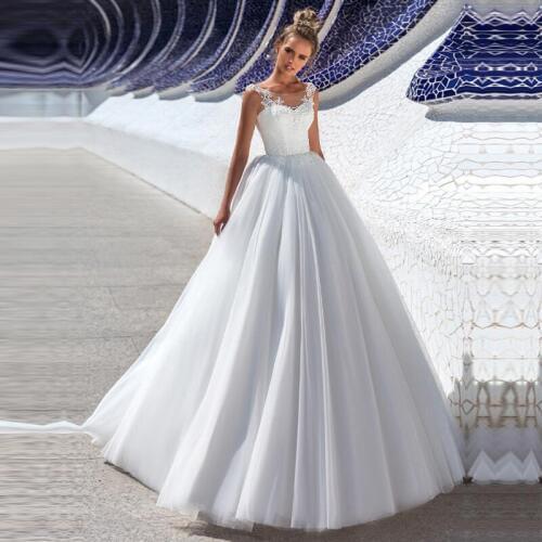 Vestido de Noiva Tulle Wedding Dress Sleeveless Bridal Gowns Top Lace Appliques Custom Made Back Button Bride Dresses