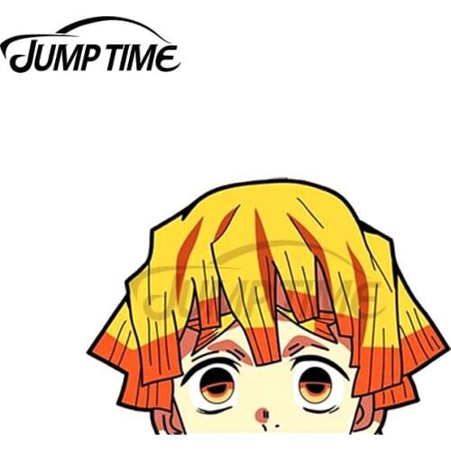 Jump Time 13 x12cm For Zenitsu Agatsuma Demon Slayer Car Stickers Bumper Anime Windows Decal Windshield Motor Bumper Decoration