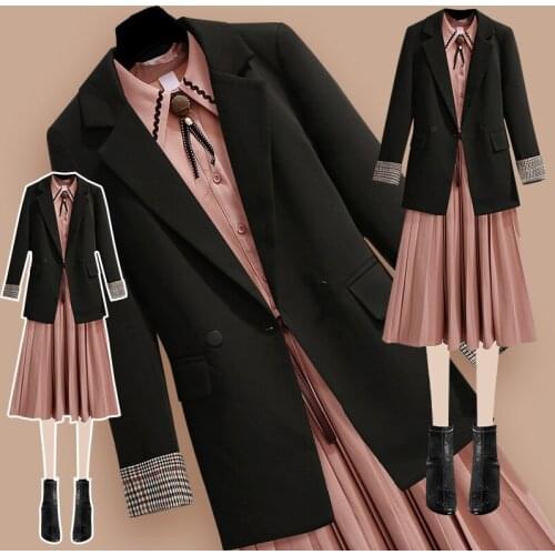 Suit set dress female British style new early spring temperament lady wear light mature shirt dress two-piece suit women s91