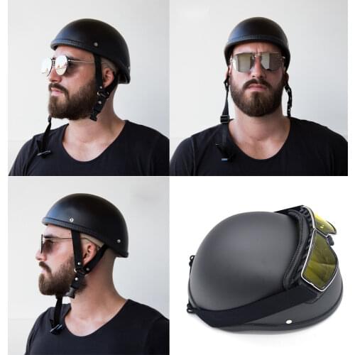 2016 FRP half motorcycle helmet Vintage Cruiser Half Helmets casco moto German Motorcycle Half Helmet black