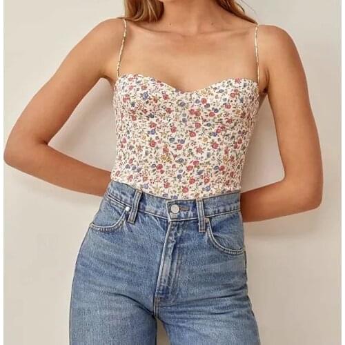 2021 summer Women Tube Top vintage floral Sling shirt Retro Printed Blusas lady Back Elastic Bandage Cropped Lace-up top Femme