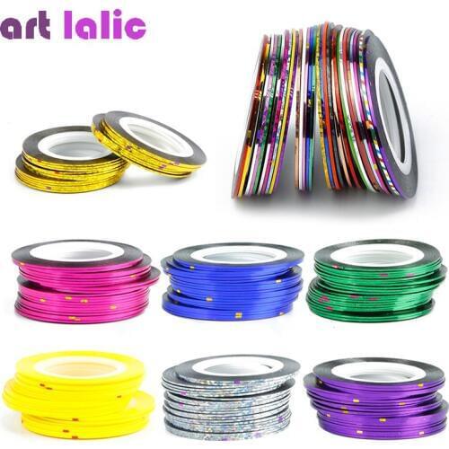 30Pcs 30 Multicolor Mixed Colors Rolls Striping Tape Line Nail Art Decoration Sticker DIY Nail Tips