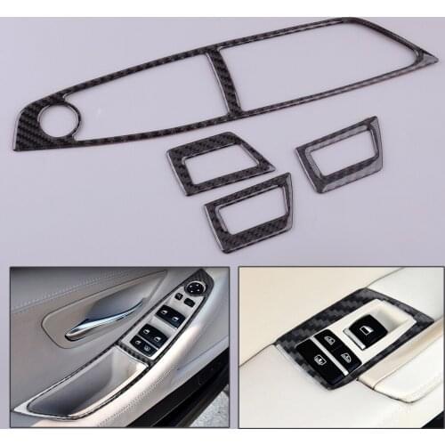 4pcs Car Door Window Lift Switch Button Frame Panel Cover Trim Black Fit for BMW 5 Series F10 2011-2013 2014 2015 2016 2017 2018