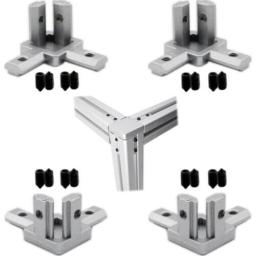4PCS Aluminum Profile Connector,20Series 3-Way End Corner Bracket with M4 Screw for 6mm T Slot Aluminium Alloy Extrusion Profile