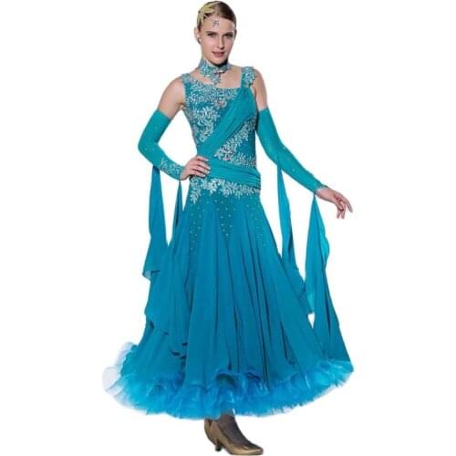 B-1491 Custom-made friendship national standard performance ballroom modern dance dress waltz chiffon big swing dress