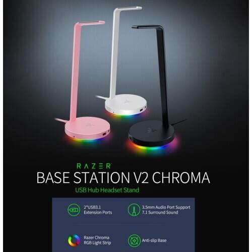 Razer Base Station V2 Chroma Headset Stand Chroma RGB Headset Holder with 2 USB3.1 Ports Support 7.1 Surround Sound