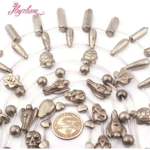 Skull Angle Fish Hear Drop Tortoise Silvers Gray Pyrite Natural Stone Beads for DIY Women Necklace Bracelet Jewelry Making 15"