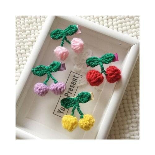 Boutique 20pcs Fashion Cute Crochet Cherry Hairpins Solid Kawaii Mini Pom Pom Hair Clips Headwear Hair Accessories