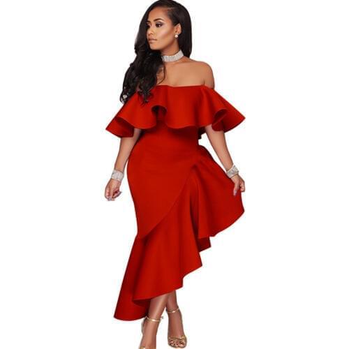 Elegant Off the Shoulder Strapless Dress Women Ruffled Backless Asymmetrical Sexy Club Bodycon Midi Dress Evening Party Dresses