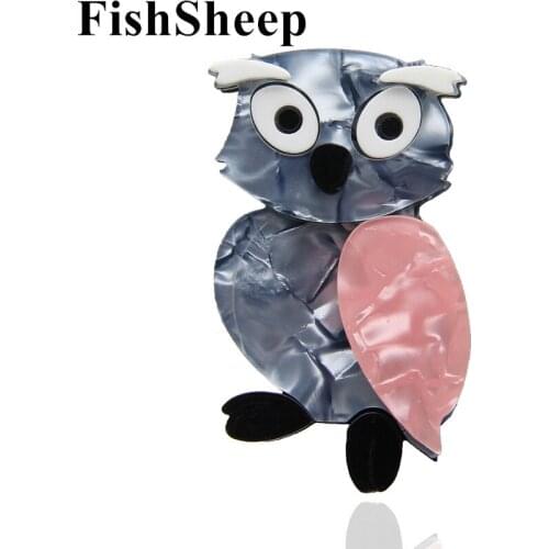 FishSheep Lovely Resin Owl Brooches For Women Handmade Fashion Acetate Fiber Animal Bird Brooch Pin Acrylic Brooch Jewelry Gifts