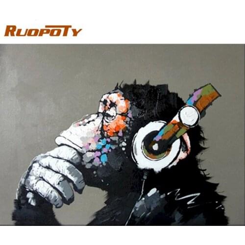 Hot sales Music monkey pictures modern style diy oil painting by numbers kit animal paint by numbers kits for adults dropship