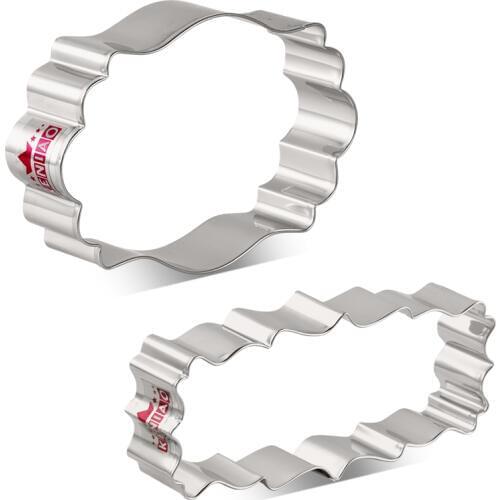 KENIAO Long Fancy Plaque Cookie Cutter for Wedding - 13.5 cm and 11.6 cm - Frame Biscuit Fondant Pastry Cutter - Stainless Steel