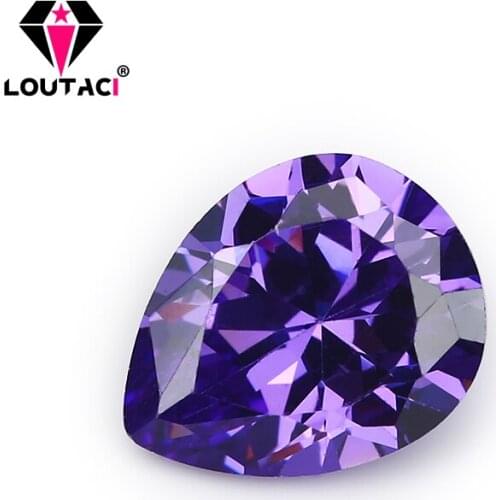 LOUTACI Basic Gemstones Unique 5A Pear Violet Cubic Zirconia Wedding Ring Sets Big Size 8x12-13x18mm