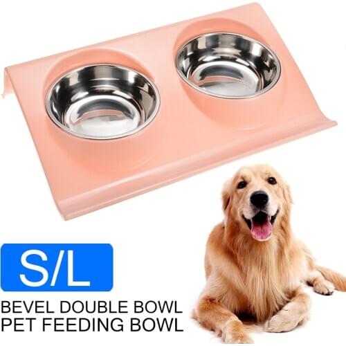 1pc Pet Feeding Bowl Pet Double Bowls Raised Stand Cat Dog Puppy Non-Slip Splash Feeder Food Bowl Pet Products