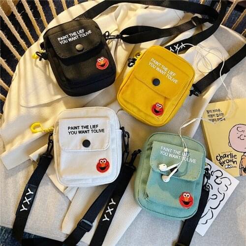 Mini Canvas Bag Womens All-match Shoulder Bag Portable Messenger Coin Purse Cartoon Student Storage Bag Simple Casual