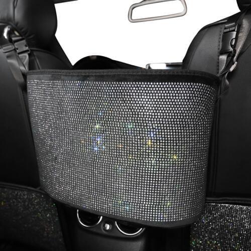 Cartoon Crystal Rhinestone Car Storage Bag Seat Organizer Bag Backseat Holder Multi-Pockets Car Container Stowing Tidying