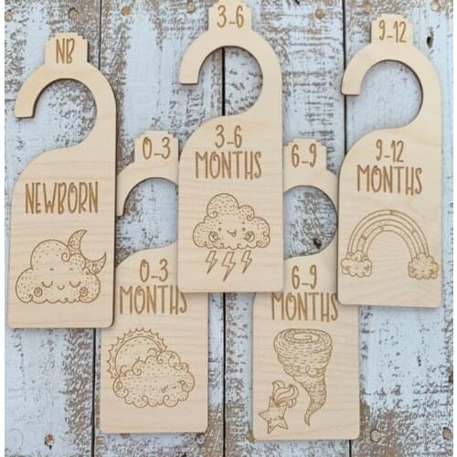 Set of 5 Childrens clothing store wooden dividers for hanger Unfinished bestselling Baby clothes size divider