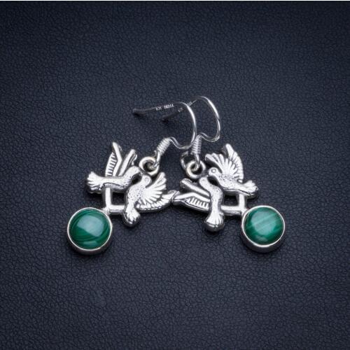 Natural Malachite Bohemian 925 Sterling Silver Drop Earrings 1 1/4" R2293
