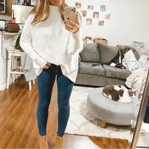 2021 European and American autumn and winter new mid-length loose pullover sweater bat sweater sweater womens clothing