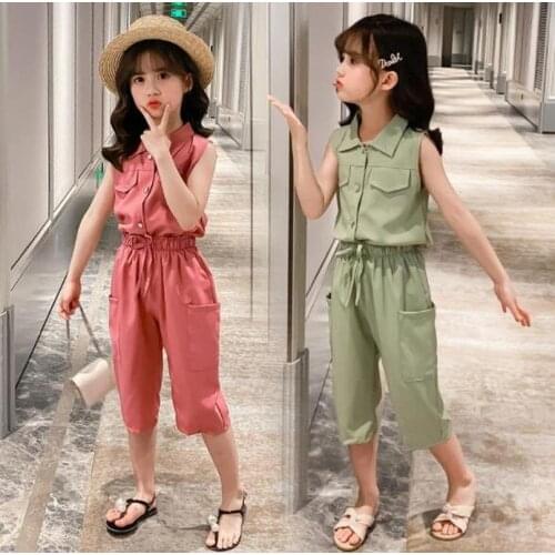 New Summer Baby Girls Clothes Set Sleeveless Shirt + Pants 2PCS Fashion Childrens Clothing Suits Kids Outfits 4 6 7 8 10 12 Yrs