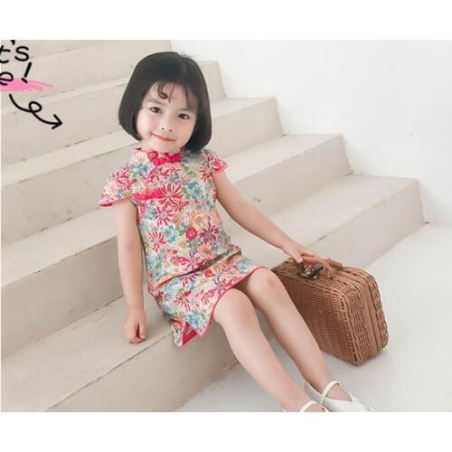 New style 2019 Pattern Concise Cheongsam Kids Dresses Girls Children Clothes Party Costume Chinese Style Baby princess Dress