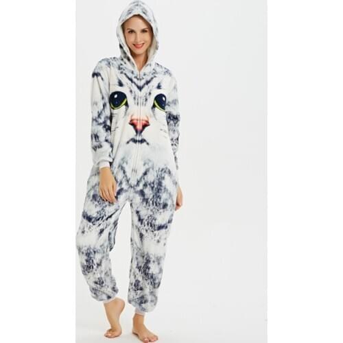 Hot Sale Cat Unisex Adult One-Piece Pajamas Cosplay Onesies Cartoon Woman Animal Flannel Sleepwear Christmas Halloween Costume