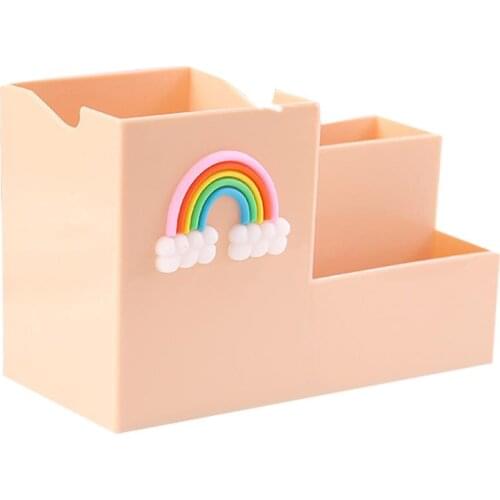 Plastic Pen Holder Organizer Cute Cartoon Stationery Organizer Box Portable Home Desktop Makeup Brush Storage Container Rack