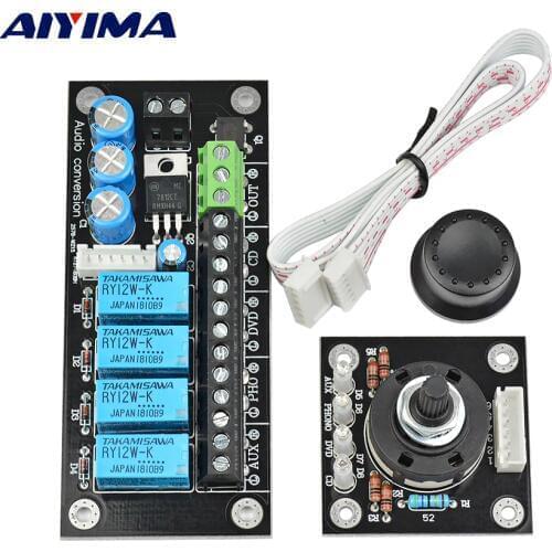 AIYIMA Audio Switch Input Selection Board RCA Lotus Seat Stereo 4 Way Relay Adjustable Audio Signal Board Amplifier DIY AC12-15V
