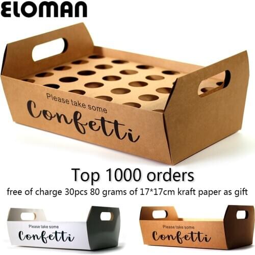 Confetti cone holder ELOMAN natural confetti cone stand box tray for wedding decoration custom confetti cones-White-Kraft