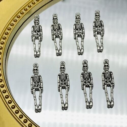 10Pcs Charms Skull Skeleton Man Vintage Silver Color Pendant Wholesale Making Necklace DIY Handmade Tibetan Findings Jewelry