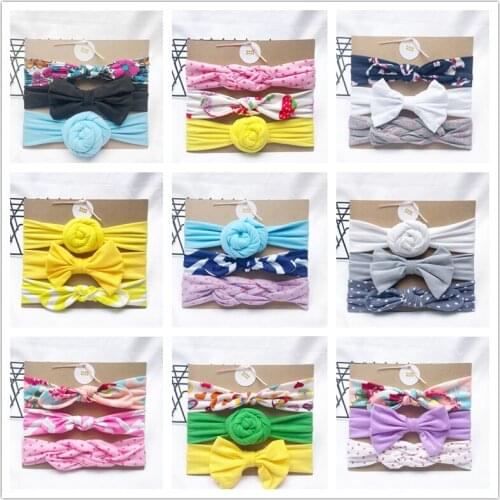 3pcs/Lot Girls Hair Accessories Cotton Rabbit Ear Baby Elastic Bow Headband Turban Princess Christmas Day Gifts 0-3 years