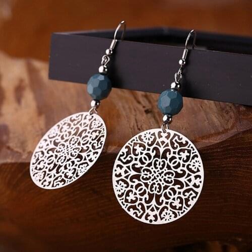 Simple Bohemian Style Gold Round Shell Pendant Earrings For Woman Jewelry Gift Vintage Ethnic Gypsy Boho Earrings