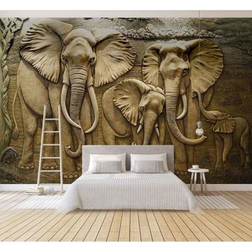 Custom Relief Elephant Family 3d Wall Mural Wallpaper for Living Room Sofa Background 3D Wall Mural large Photo mural wall paper
