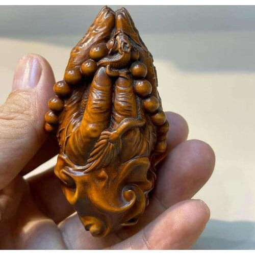 Q4429 - 8x4.5 CM Hands Praying Boxwood Figurine Carving Buddha Feng Shui Sculpture Home Decor